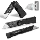 WORKPRO 3-Pack Folding Utility Knife Set, G10 Handle Box Cutter with 10 Extra SK5 Blades, Quick-Change Razor Knife with Belt Clip, EDC Utility Knife for DIY, Office, Home, Arts & Crafts – Black