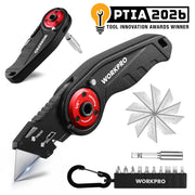WORKPRO Folding Utility Knife, 2-in-1 Multitool Knife with Ratcheting Screwdriver, Box Cutter Quick Blade Change, EDC Heavy Duty Work Knife with Extra 10 Bit Sets and SK5 Blades