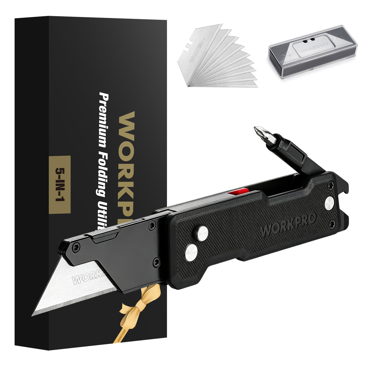 WORKPRO CNC Machined Utility Knife with extra 10 Blades, G10 Black Handle