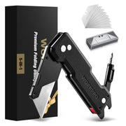 WORKPRO CNC Machined Utility Knife with extra 10 Blades, G10 Black Handle