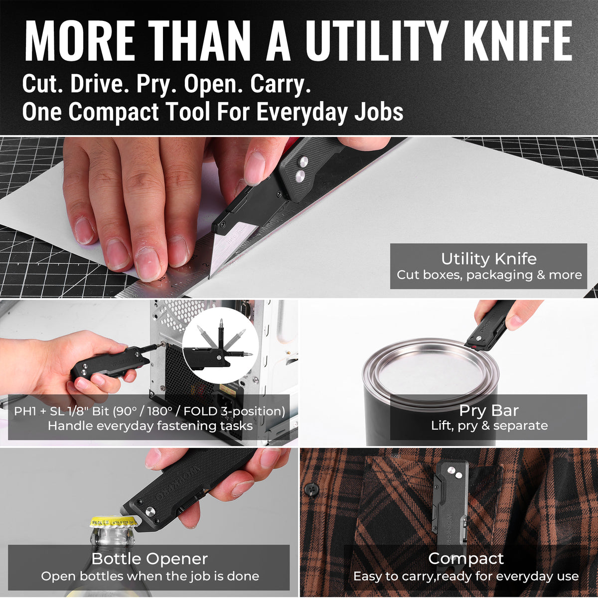 WORKPRO CNC Machined Utility Knife with extra 10 Blades, G10 Black Handle