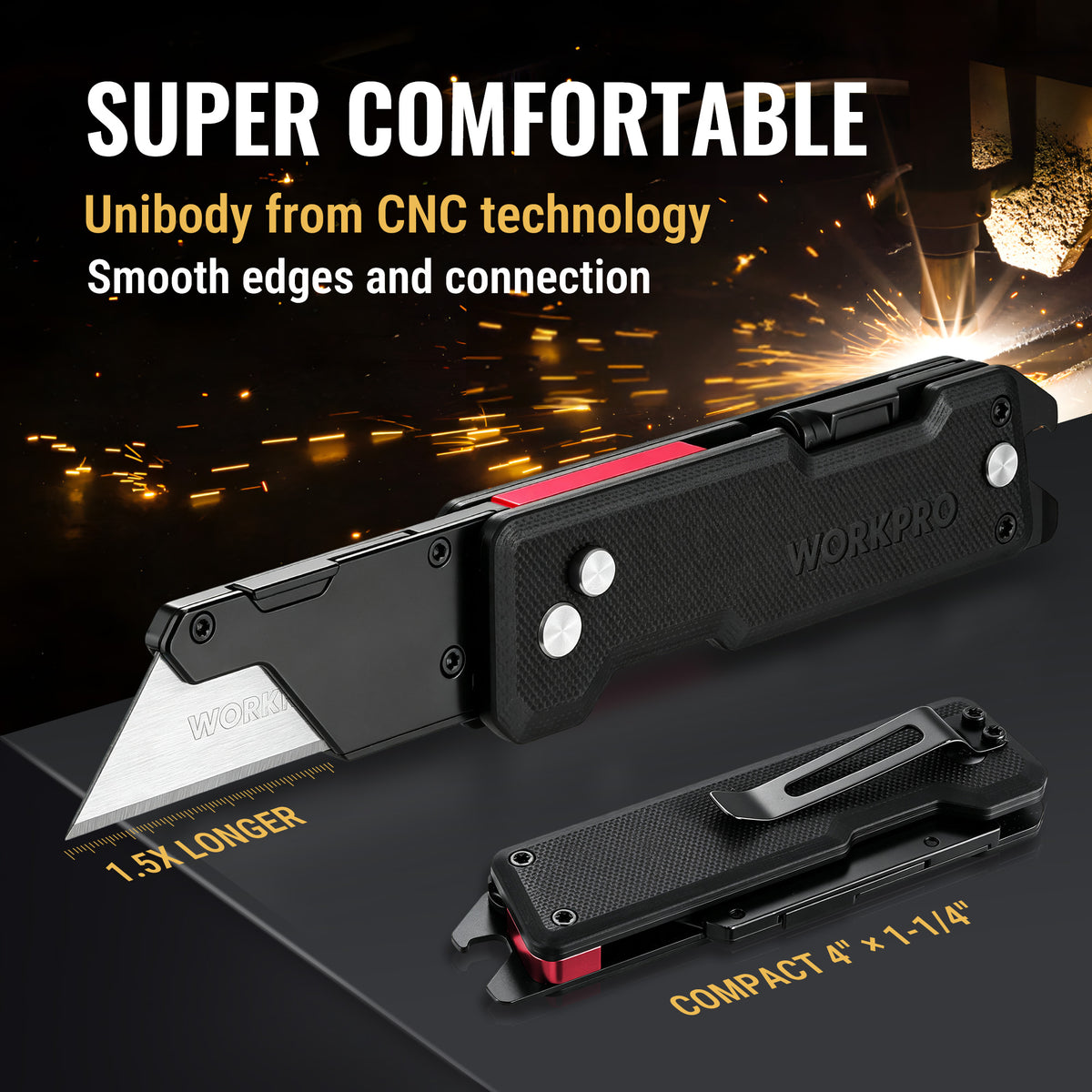 WORKPRO CNC Machined Utility Knife with extra 10 Blades, G10 Black Handle