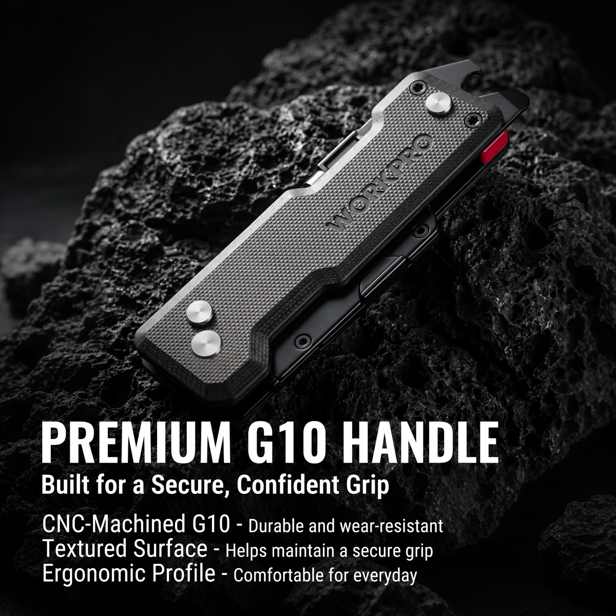 WORKPRO CNC Machined Utility Knife with extra 10 Blades, G10 Black Handle