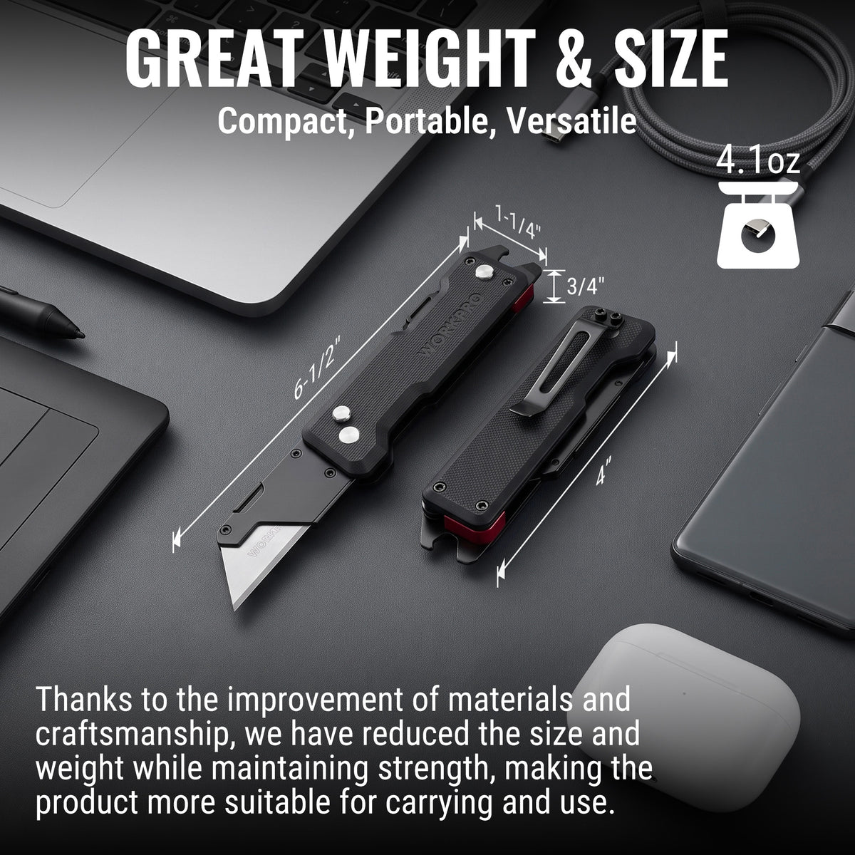 WORKPRO CNC Machined Utility Knife with extra 10 Blades, G10 Black Handle