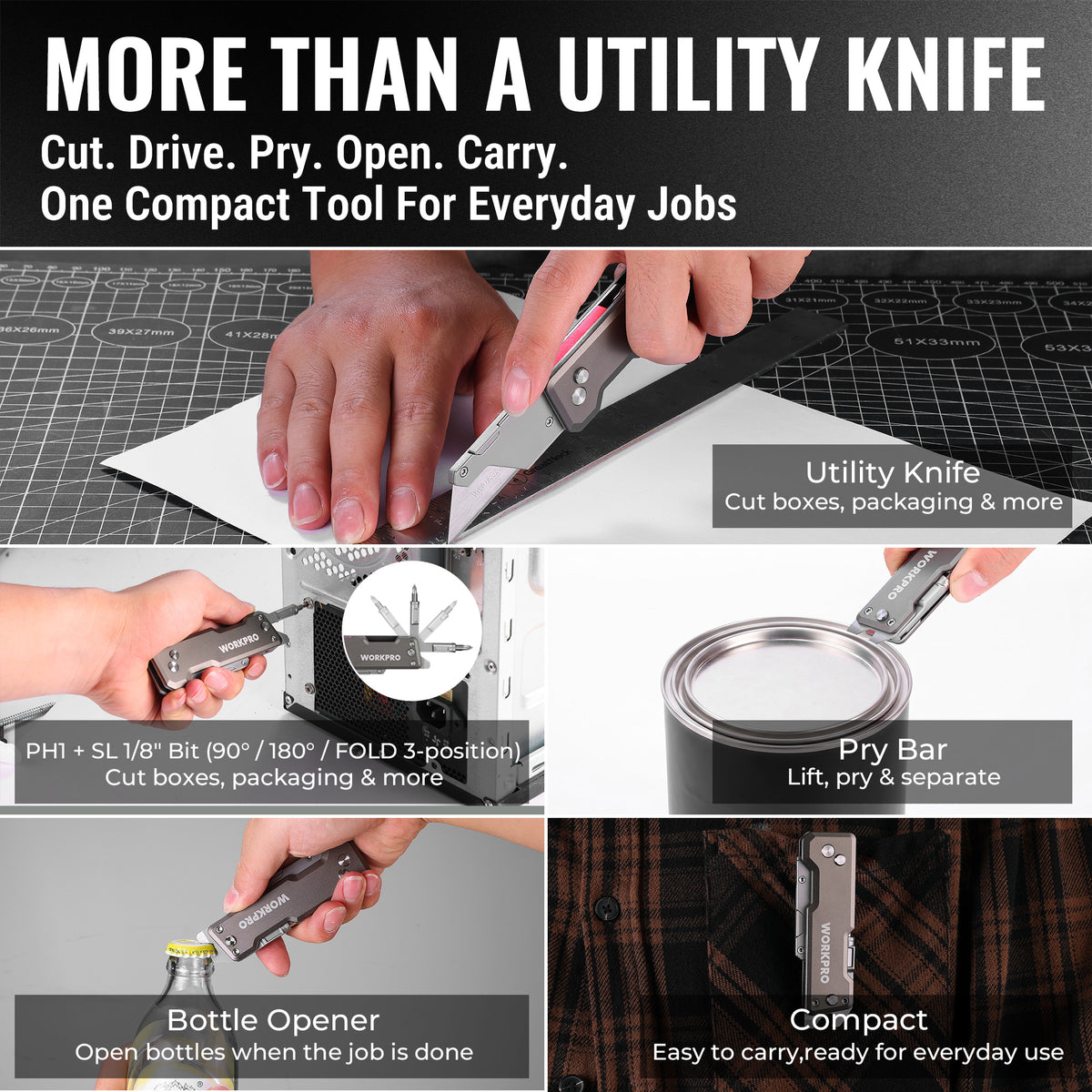 WORKPRO Titanium CNC Machined Utility Knife with extra 10 Blades, Aluminium Handle