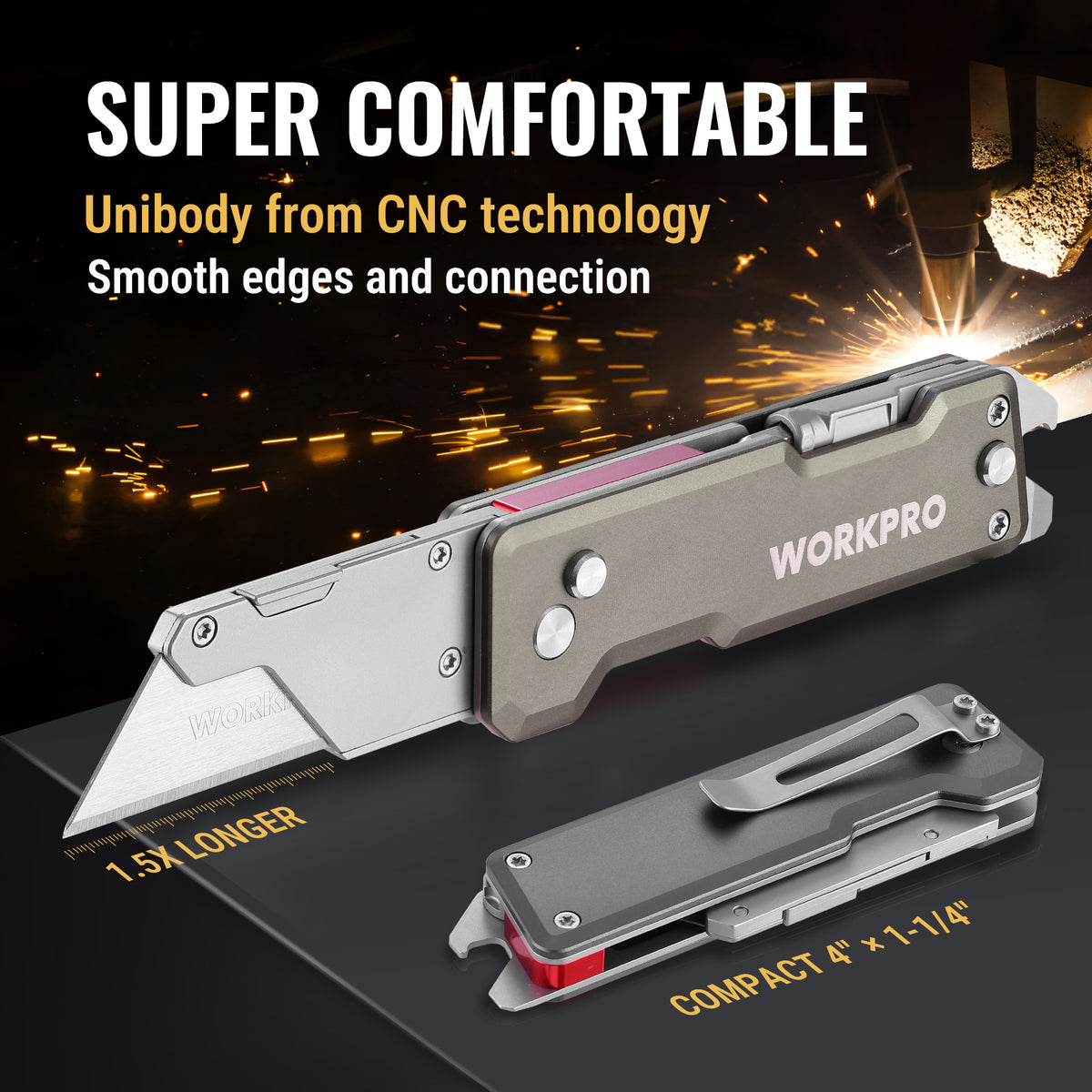 WORKPRO Titanium CNC Machined Utility Knife with extra 10 Blades, Aluminium Handle