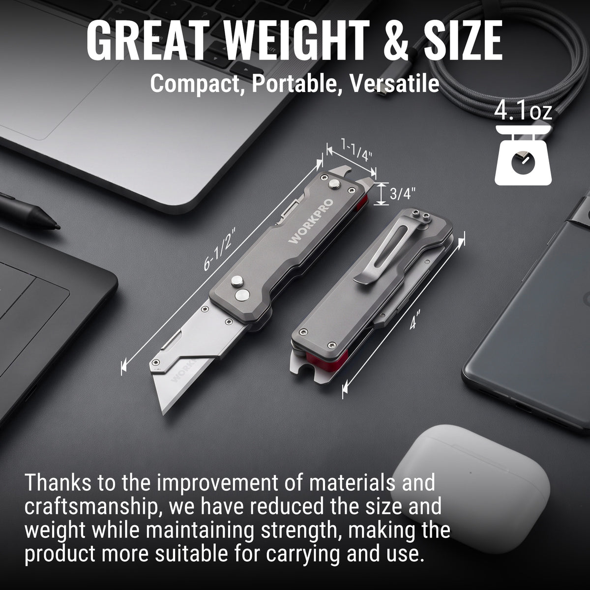 WORKPRO Titanium CNC Machined Utility Knife with extra 10 Blades, Aluminium Handle
