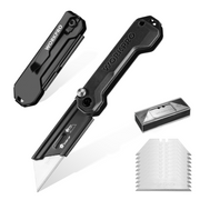 WORKPRO 2PCS EDC Folding Utility Knife, Mini Box Cutter with Quick Open Axis Lock, Quick Change Blade Razor Knife, Foldable Small Pocket Knife with Belt Clip, 2 Packs with 10 Extra Blades