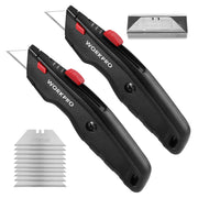 WORKPRO Premium Utility Knife retractable box cutter in black with red handle, innovation quality high-quality