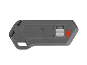 Gray ceramic safety box cutter with blade push tab and side grip