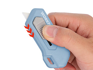 Blue ceramic safety box cutter with thumb pressing blade release