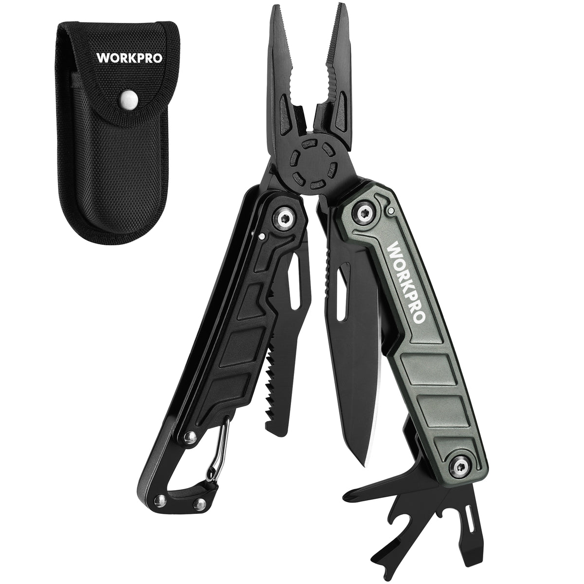 WORKPRO Multitool-11 in 1 Multitool Pliers with Pocket Clip and Sheath-EDC Multi Tool Knives with Safety Lock-Camping Tools Pocket Knife with Screwdriver Saw Blade Wire Cutter and Bottle Opener