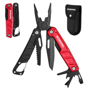 WORKPRO Multitool-11 in 1 Multitool Pliers with Pocket Clip and Sheath-EDC Multi Tool Knives with Safety Lock-Camping Tools Pocket Knife with Screwdriver Saw Blade Wire Cutter and Bottle Opener-Red