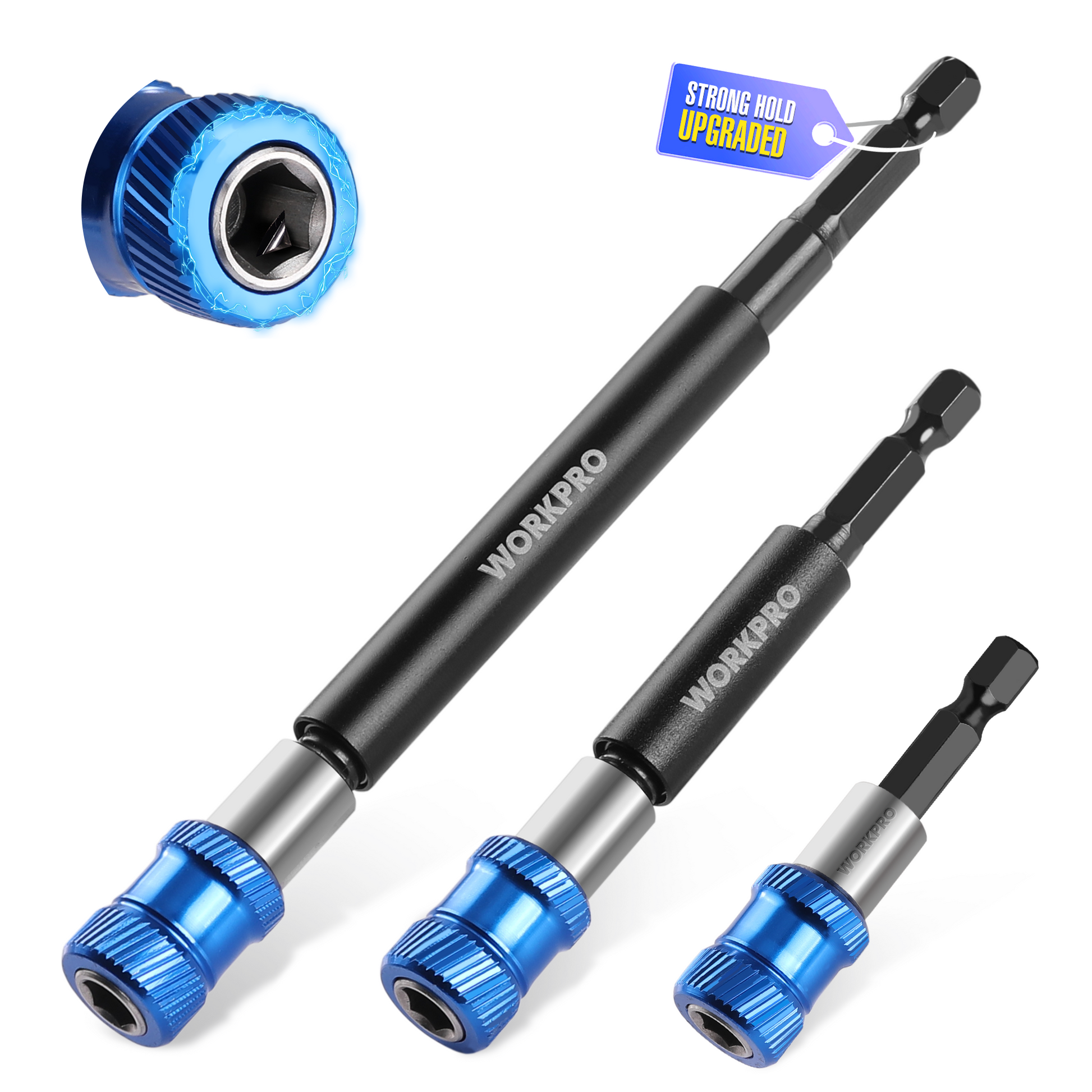 WORKPRO Drill Bit Extension Set magnetic quick release bit holder with aluminum sleeve, innovation and secure quality