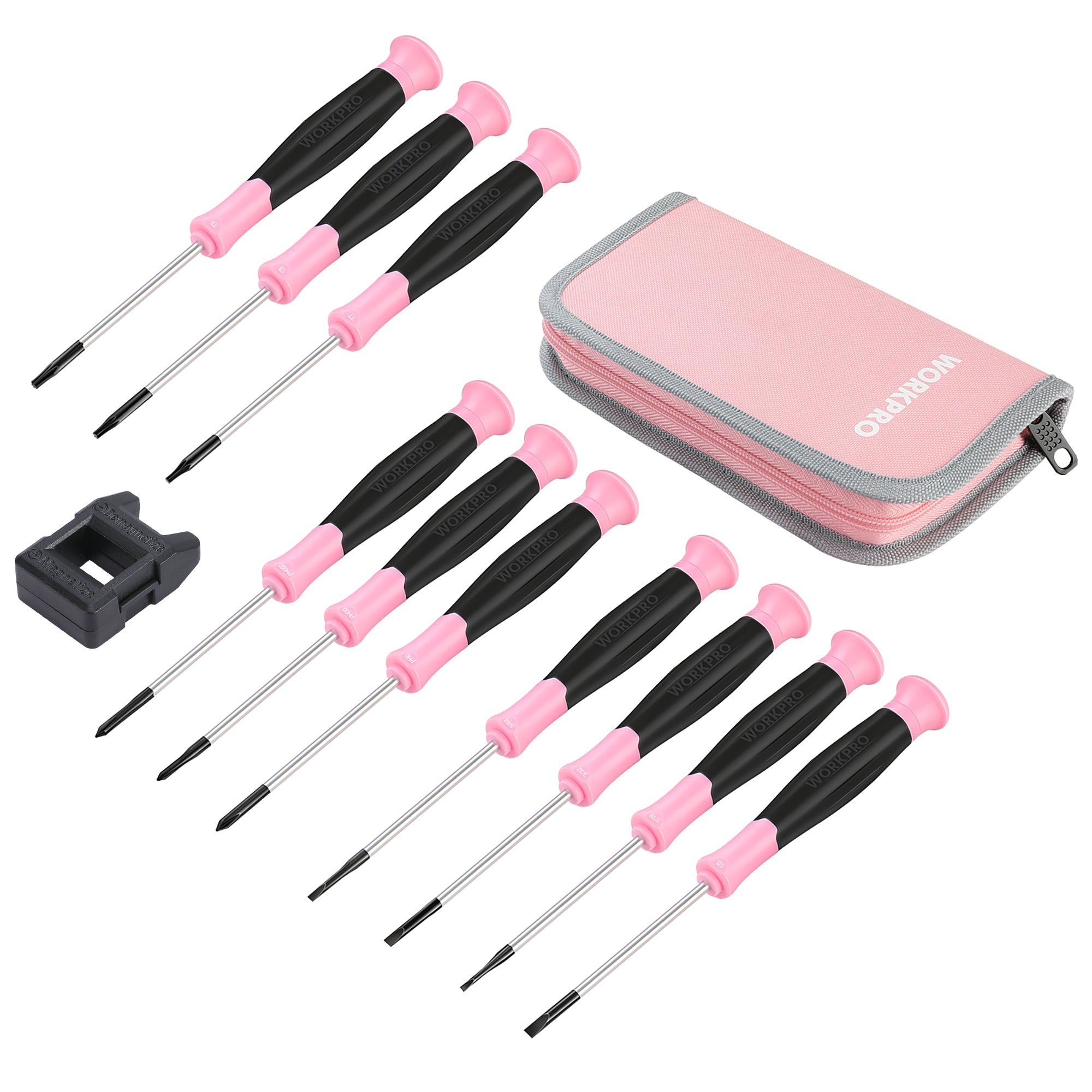 WORKPRO 10 Pcs Precision Screwdriver Set with Pink Pouch, Phillips