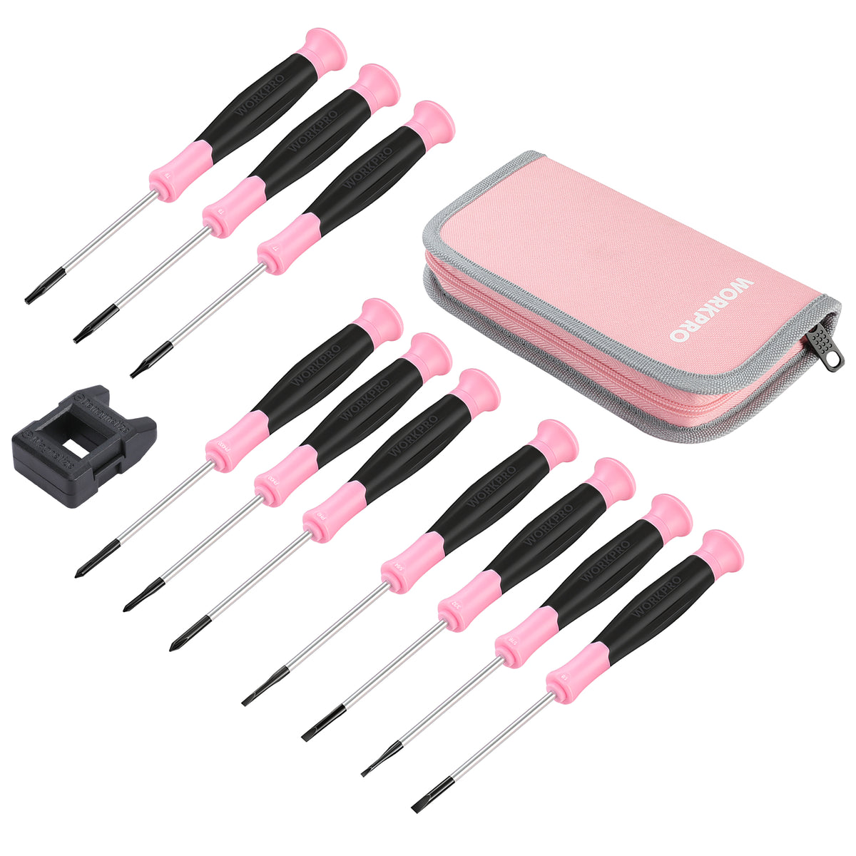 WORKPRO 10 Pcs Precision Screwdriver Set with Pink Pouch, Phillips, Slotted, Torx Star, Magnetic Tip Small Screwdriver Repair Kit - Pink Ribbon