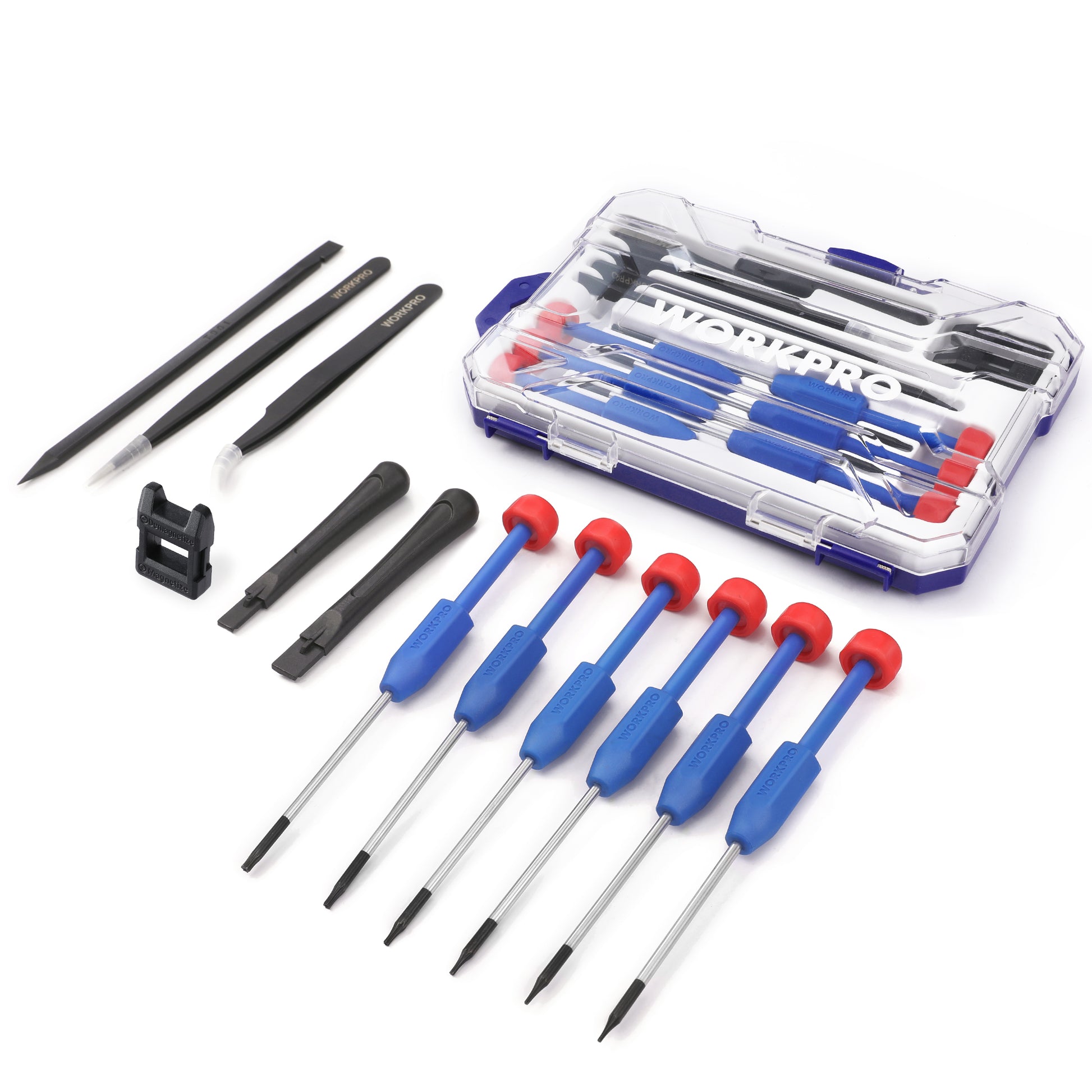 WORKPRO 12 in 1 Torx screwdriver set with blue and black handles, secure durable quality and convenient case