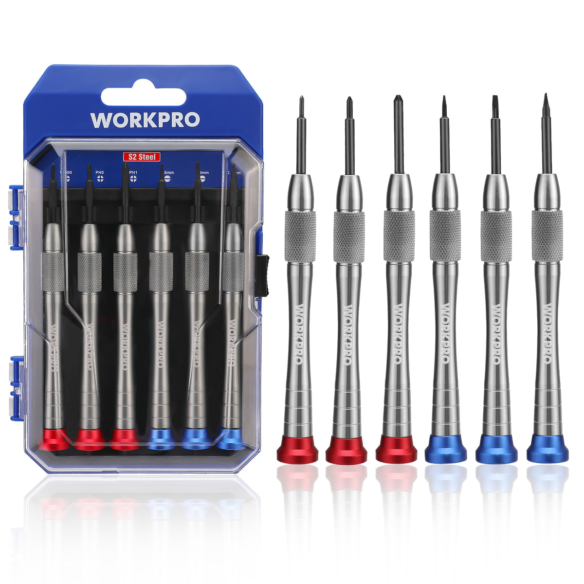 WORKPRO 6-Piece Magnetic Screwdriver Set, S2 Alloy Steel, 3 Phillips and 3 Slotted Tips Small Screwdriver Repair Tool Kit, Good for Phone, Computer, Watch, Eyeglass, Electronic