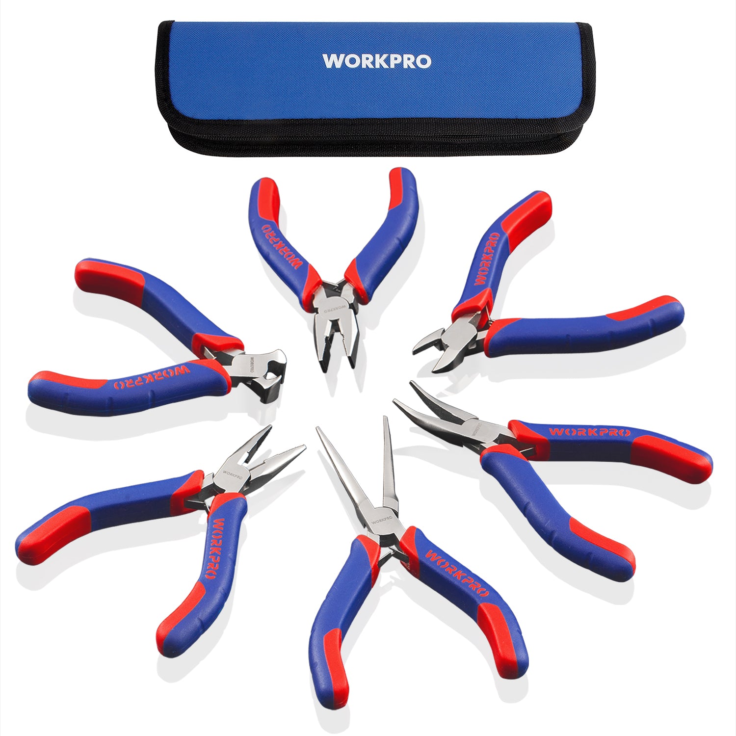 WORKPRO 6 Pcs Mini Pliers Set with Pouch in blue and red with innovation, quality, durable, secure