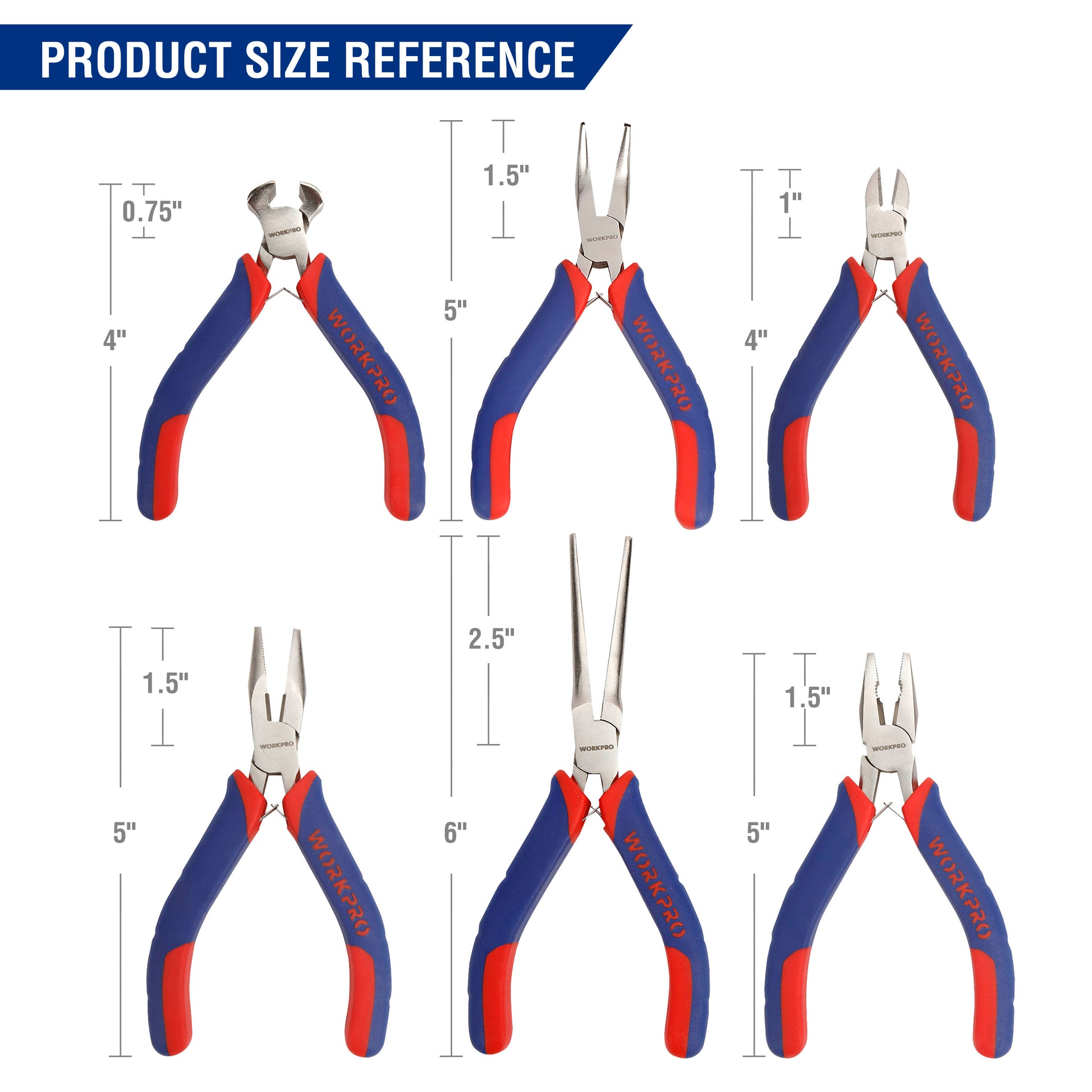 WORKPRO 6 Pcs Mini Pliers Set with Pouch, innovation quality, durable secure grips, convenient