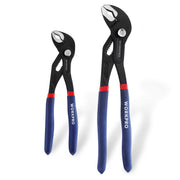 Two-piece groove joint pliers set with blue handles and black V-jaw heads
