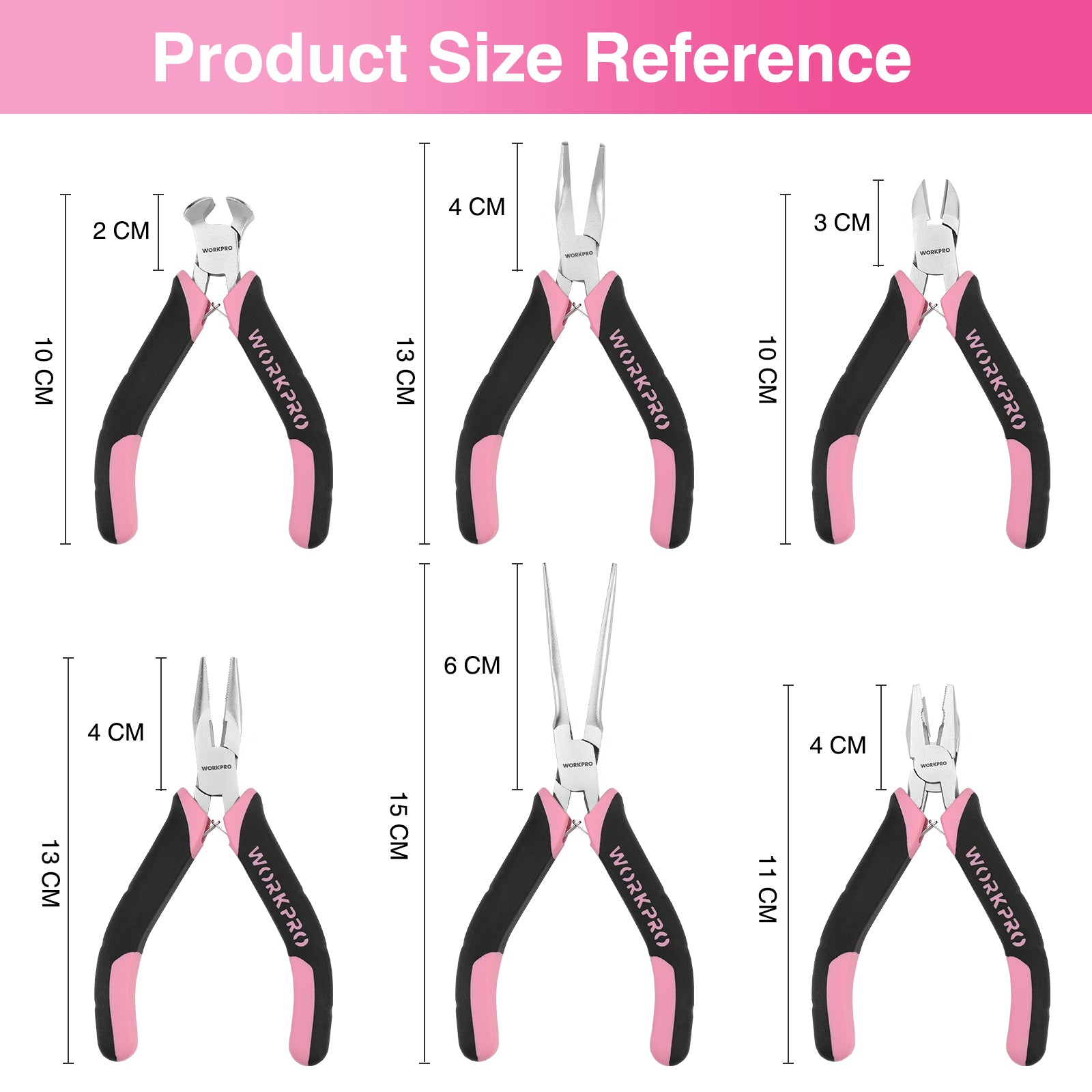 WORKPRO 6 Pcs Mini Pliers Set with Pink Pouch, innovation and secure durable quality grips