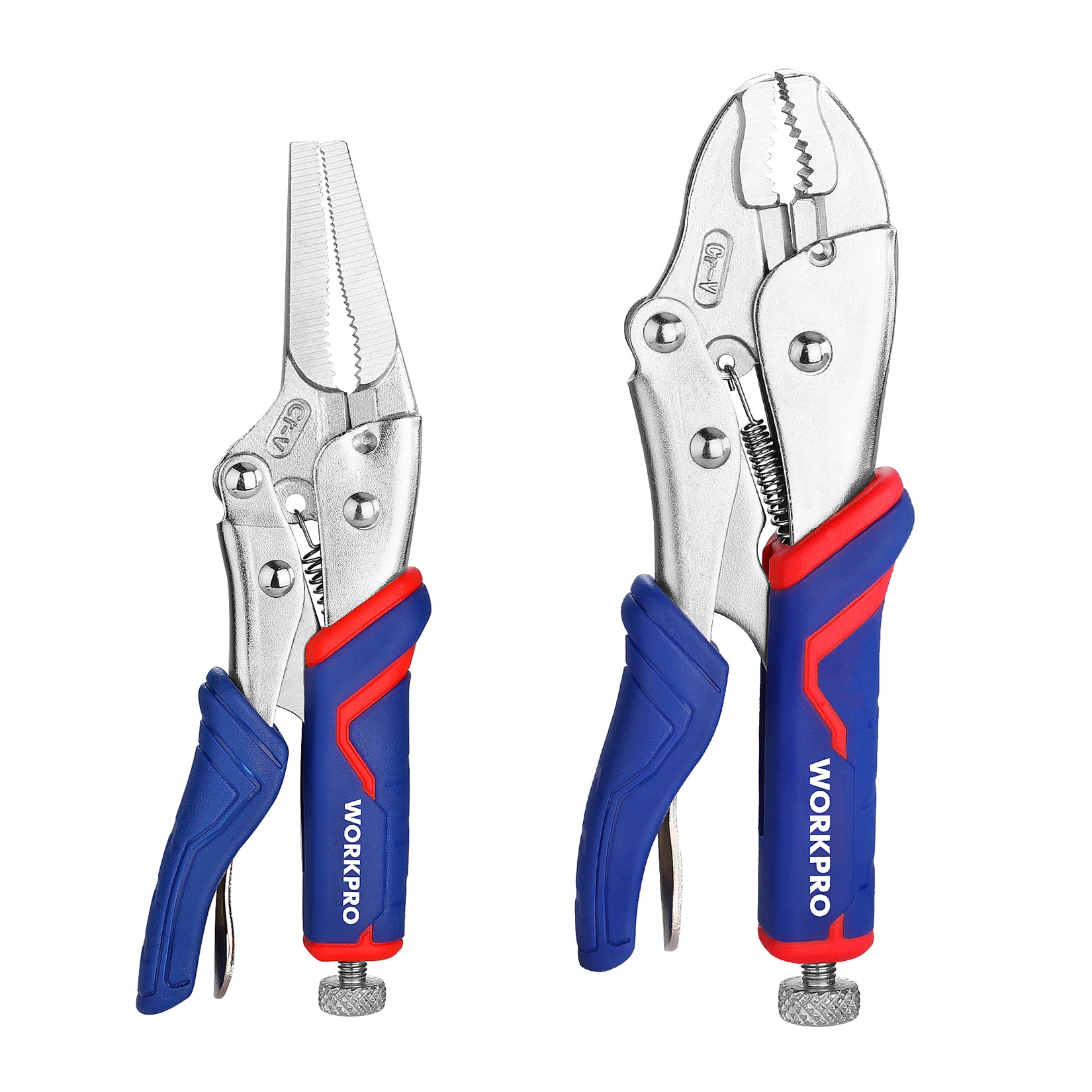 2-piece locking pliers set, curved jaw and long-nose jaw, quick release, CR-V steel