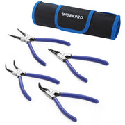 WORKPRO 4-Piece Snap Ring Pliers Set - Heavy Duty 7-inch Internal/External Circlip Pliers Kit (Tip Diameter 5/64'')-Straight/Bent Jaw - Cr-V Steel - For Ring Remover Retaining- Storage Pouch Included