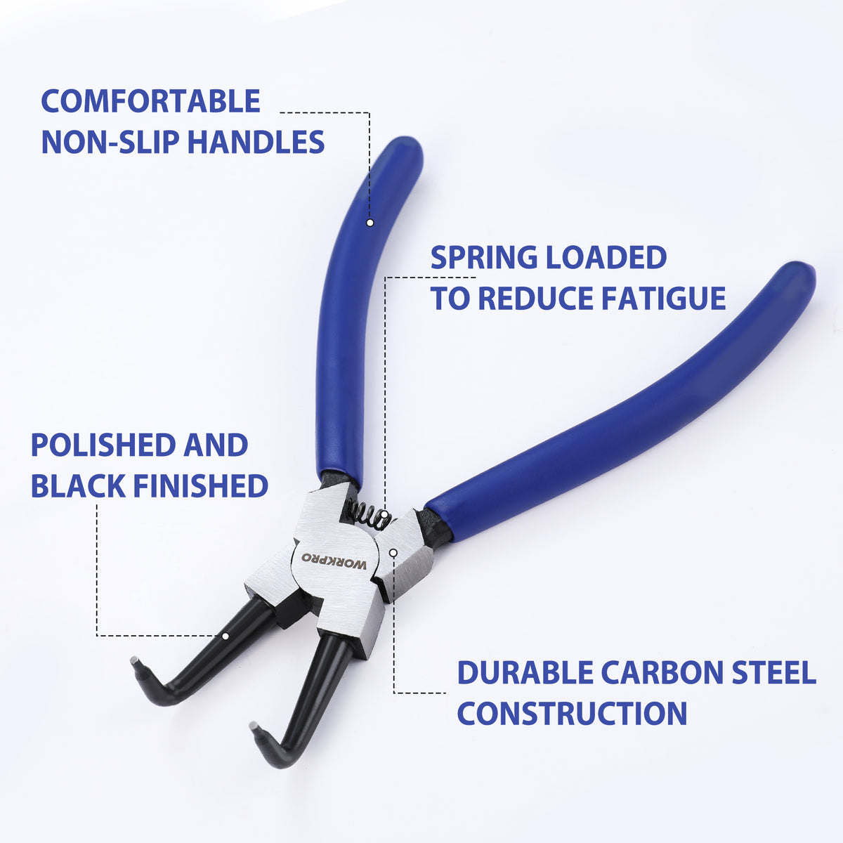 WORKPRO 4-Piece Snap Ring Pliers Set - Heavy Duty 7-inch Internal/External Circlip Pliers Kit (Tip Diameter 5/64'')-Straight/Bent Jaw - Cr-V Steel - For Ring Remover Retaining- Storage Pouch Included