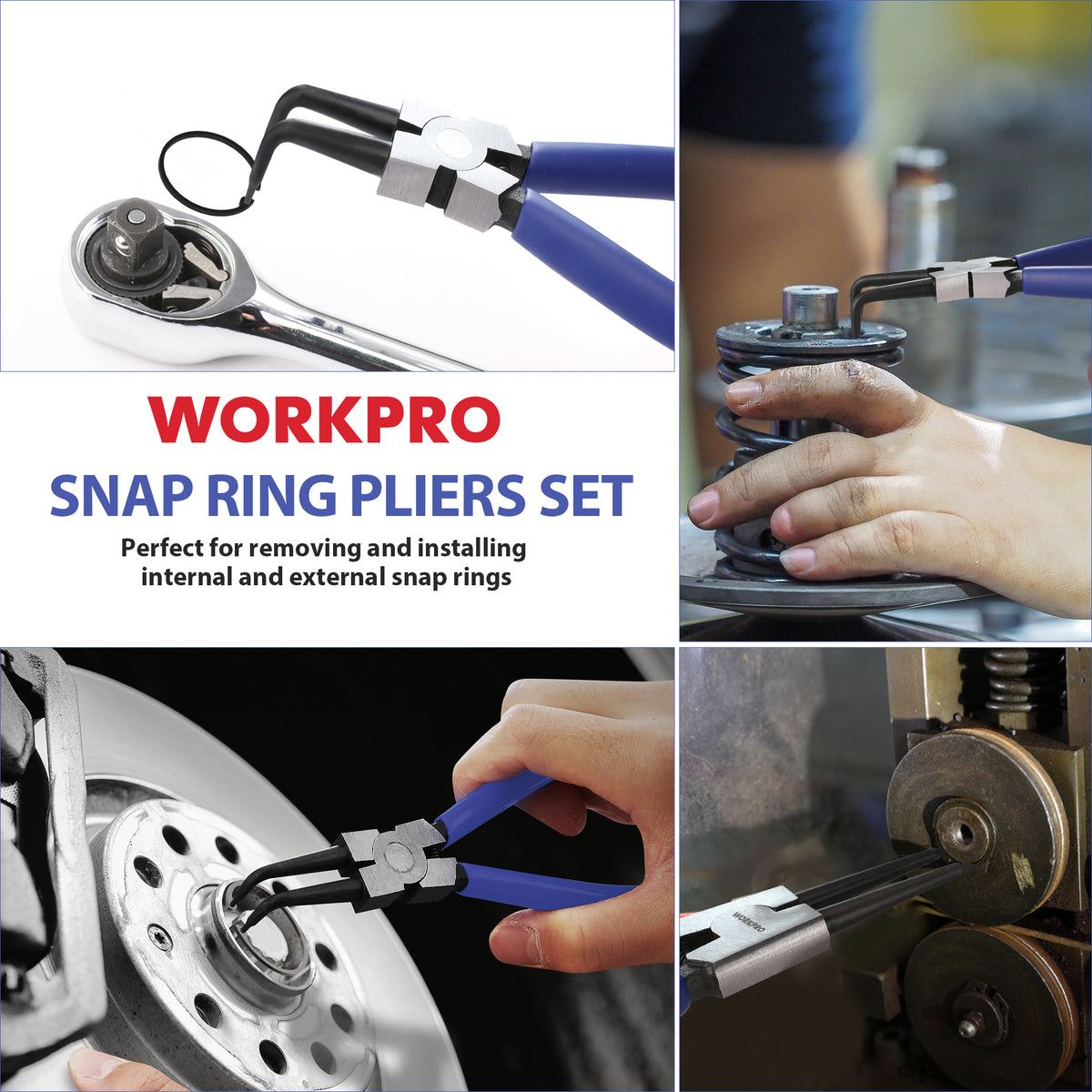 WORKPRO 4-Piece Snap Ring Pliers Set - Heavy Duty 7-inch Internal/External Circlip Pliers Kit (Tip Diameter 5/64'')-Straight/Bent Jaw - Cr-V Steel - For Ring Remover Retaining- Storage Pouch Included
