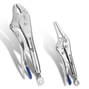 WORKPRO 2-Piece Locking Pliers Set, 6.5 Inch Long Nose & 10 Inch Curved Jaw, CR-MO Steel Construction with Adjustable Screw, Multipurpose Clamping Tool for Automotive, Welding, and Home DIY