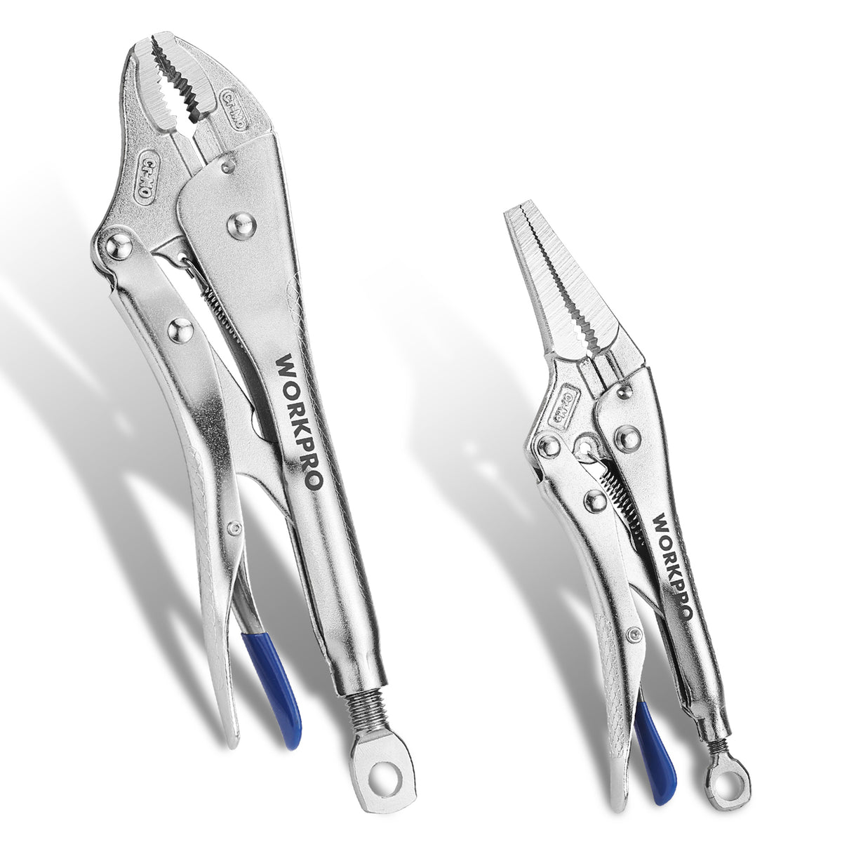 WORKPRO 2-Piece Locking Pliers Set, 6.5 Inch Long Nose & 10 Inch Curved Jaw, CR-MO Steel Construction with Adjustable Screw, Multipurpose Clamping Tool for Automotive, Welding, and Home DIY