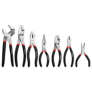WORKPRO 7-piece pliers set in black and red with durable, secure, ergonomic double grip handles