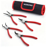 WORKPRO 4-Piece Snap Ring Pliers Set, 7-Inch Internal and External Circlip Pliers Kit with Straight and Bent Jaw, For Ring Remover Retaining, Storage Pouch Included