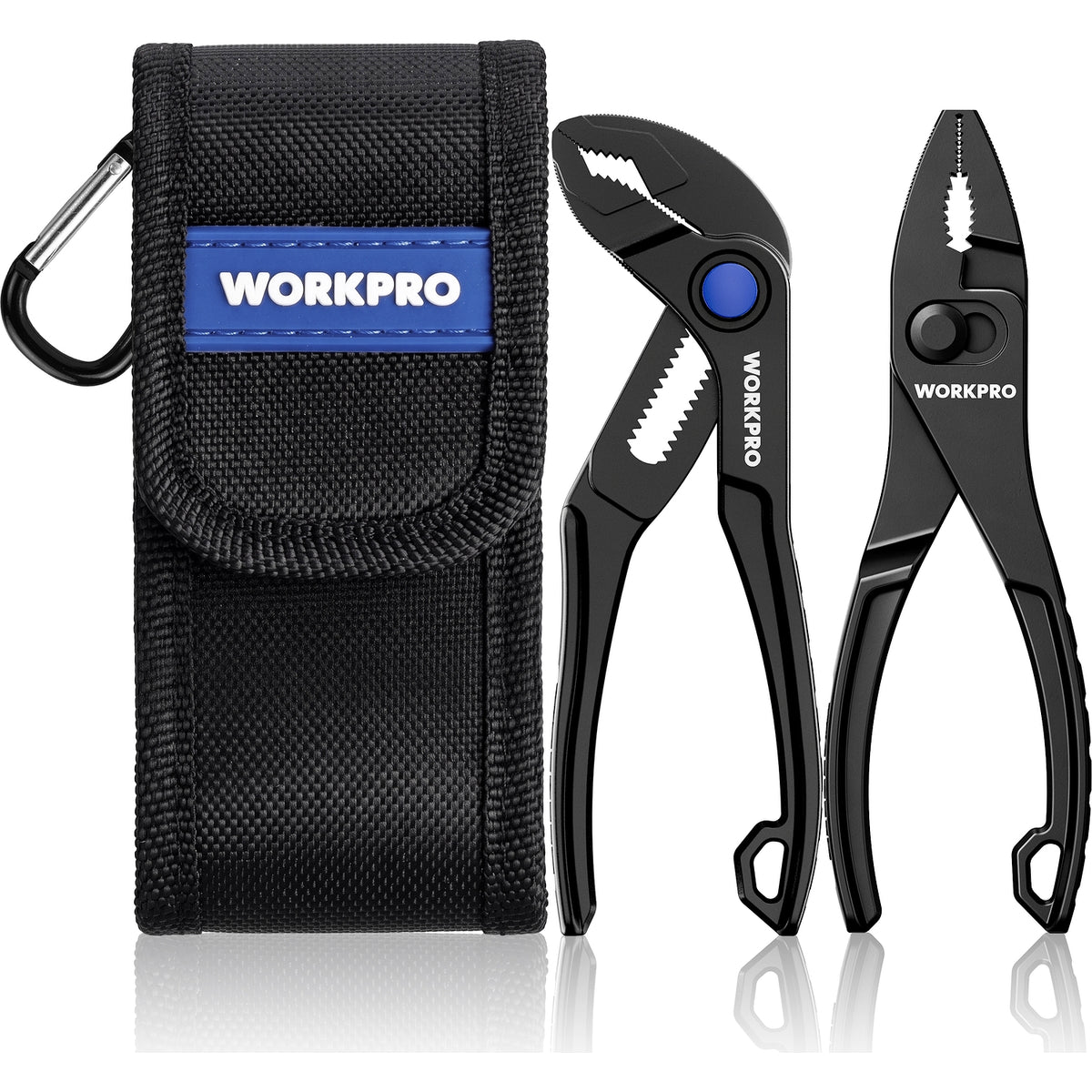 WORKPRO 2-Piece Mini Pliers Set, 4-Inch Slip Joint Plier & Water Pump Plier | Heavy-Duty Alloy Steel, Anti-Rust Coating, Pliers Pouch, Compact Size, Lightweight & Portable