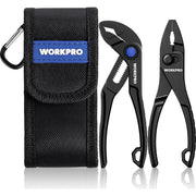 WORKPRO 2-Piece Mini Pliers Set, 4-Inch Slip Joint Plier & Water Pump Plier | Heavy-Duty Alloy Steel, Anti-Rust Coating, Pliers Pouch, Compact Size, Lightweight & Portable
