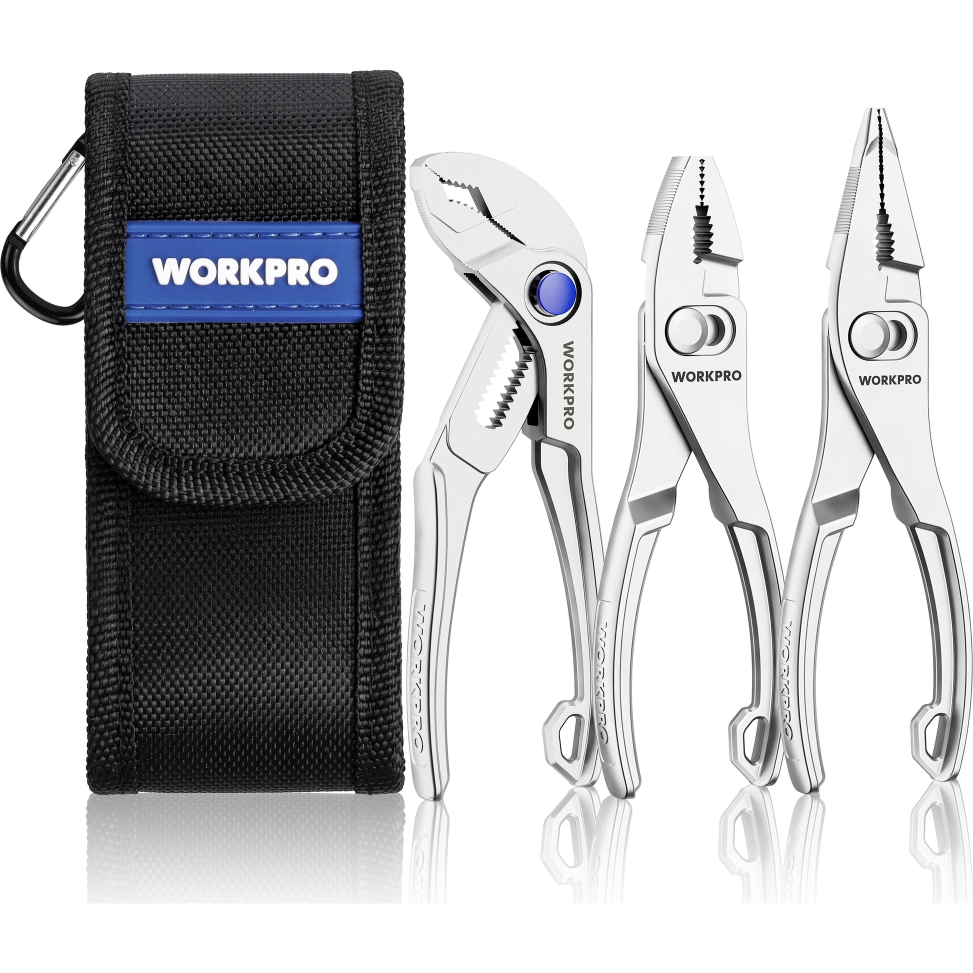 WORKPRO 3-Piece Mini Pliers Set with pouch, black and blue, innovation quality high-toughness pocket tools