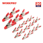WORKPRO steel spring clamp set with red handles, 20-piece assortment