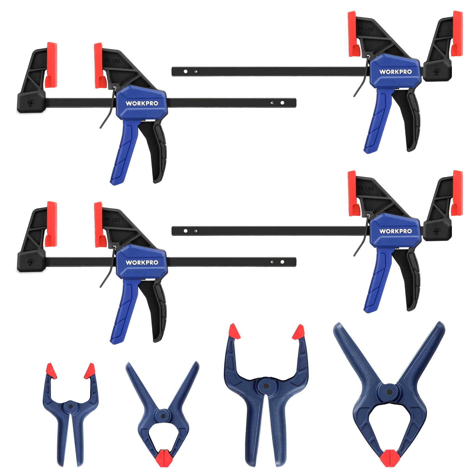 WORKPRO 8 Pcs clamp set for woodworking, blue and red with innovation, quality, and secure grip