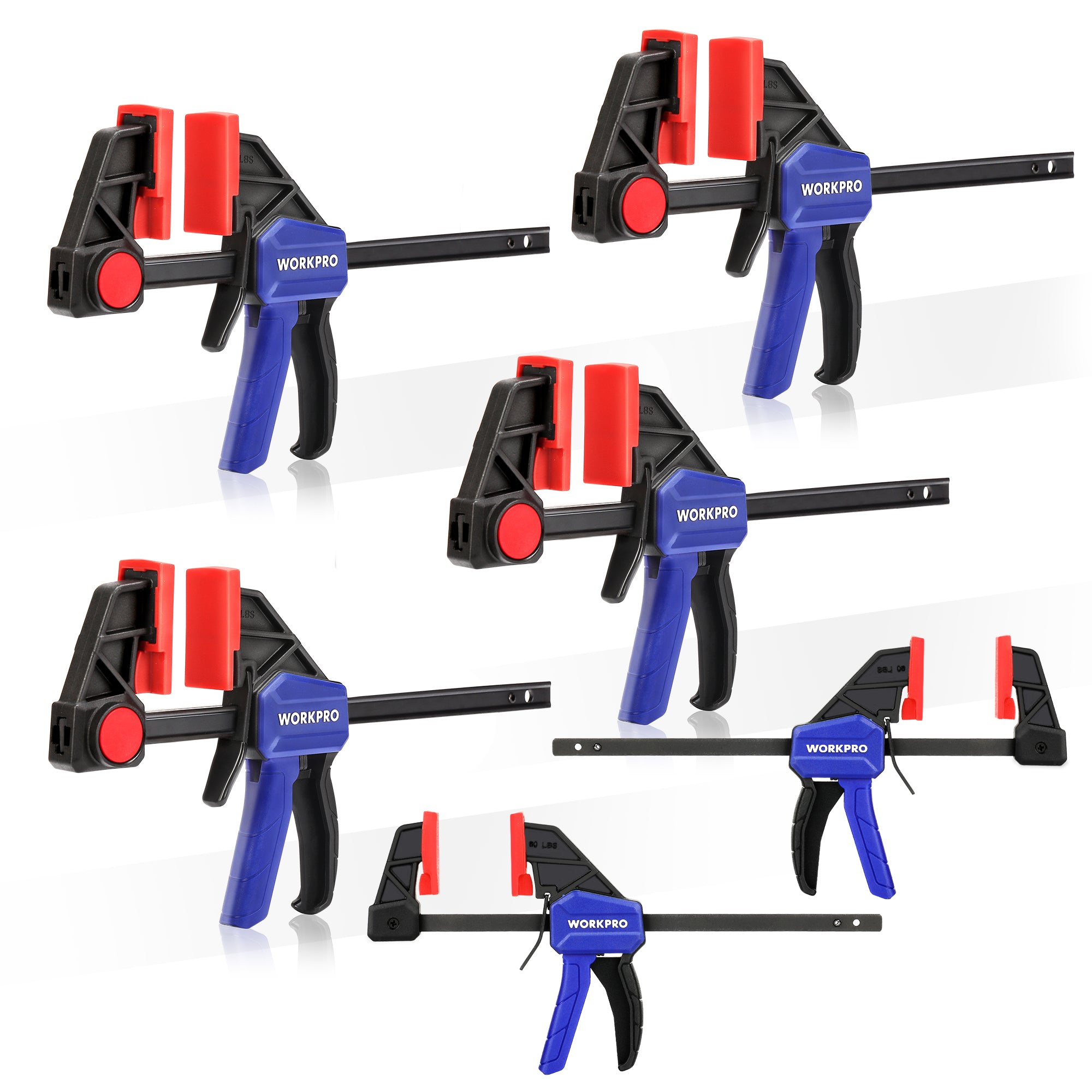 WORKPRO Mini Bar Clamps for Woodworking, 6PC One-Handed Spreader/Bar Clamp, 6-Inch (4) Light-Duty Quick-Change Wood Clamps Set and 6-Inch (2) Mini F Clamp, 150 lbs&50 lbs