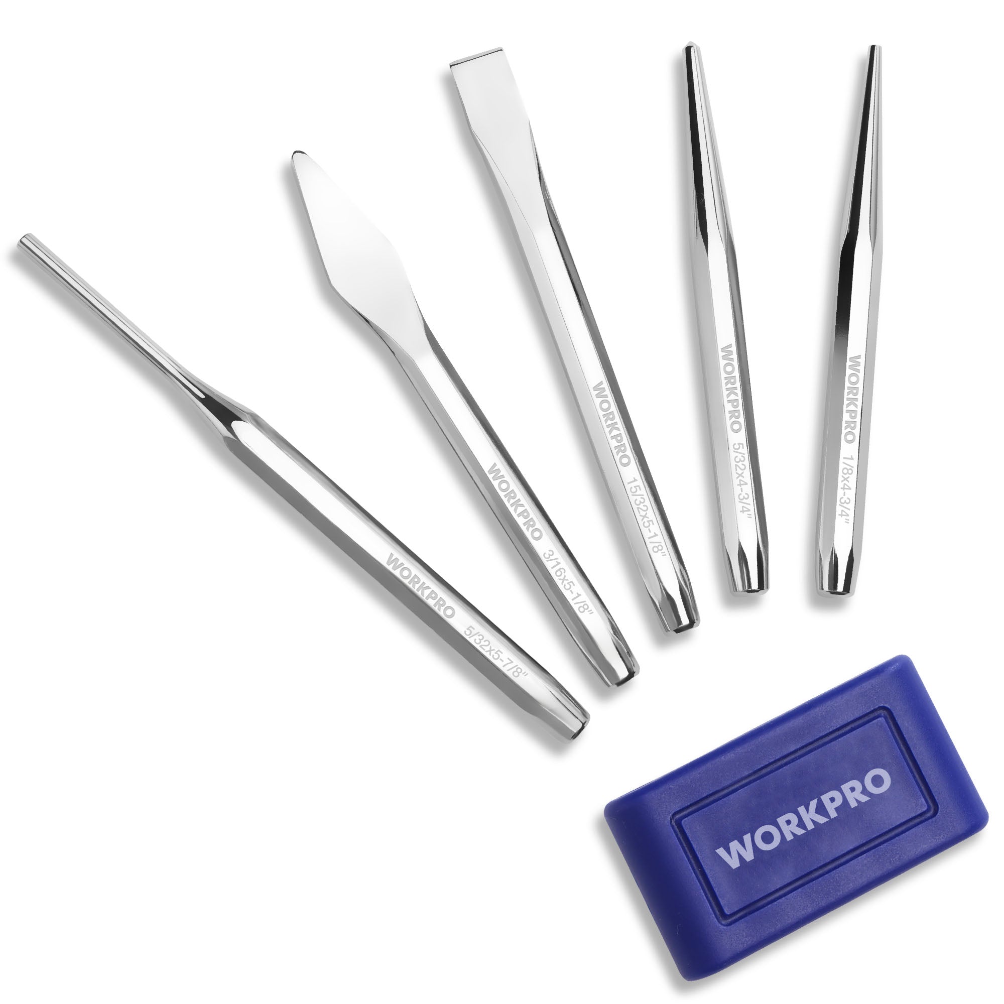 WORKPRO 5-Piece Punch And Chisel Set with storage tray, innovation quality high-quality laser-etched steel