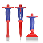 Workpro masonry chisel set in blue and red with 60Cr-V alloy steel for brick and mortar removal