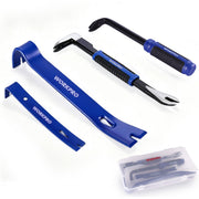 WORKPRO 4-Piece Pry Bar Set with Case | Includes 7" Mini, 10" Puller, 12" Cat's Paw & Flat. Forged Steel, HT, Rust-Resist. For Demo/Remodel/Woodwork