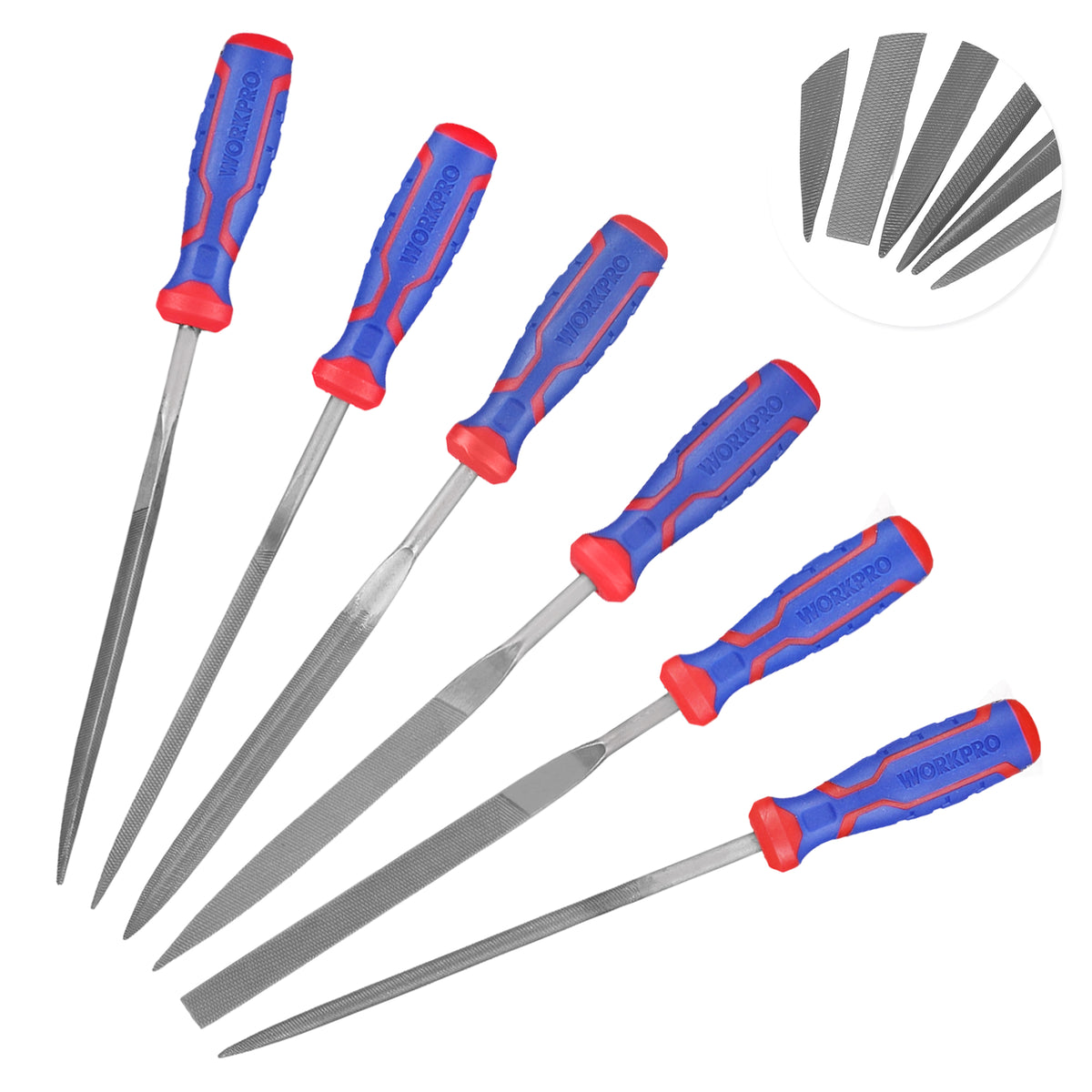 WORKPRO 6-Piece Needle File Set, Mini Precision Files for Metal, Wood & Plastic | Carbon Steel Files with Non-Slip Handles for Precise Filing of Metal, Wood, Plastic, Jewelry, Crafts, and DIY Projects