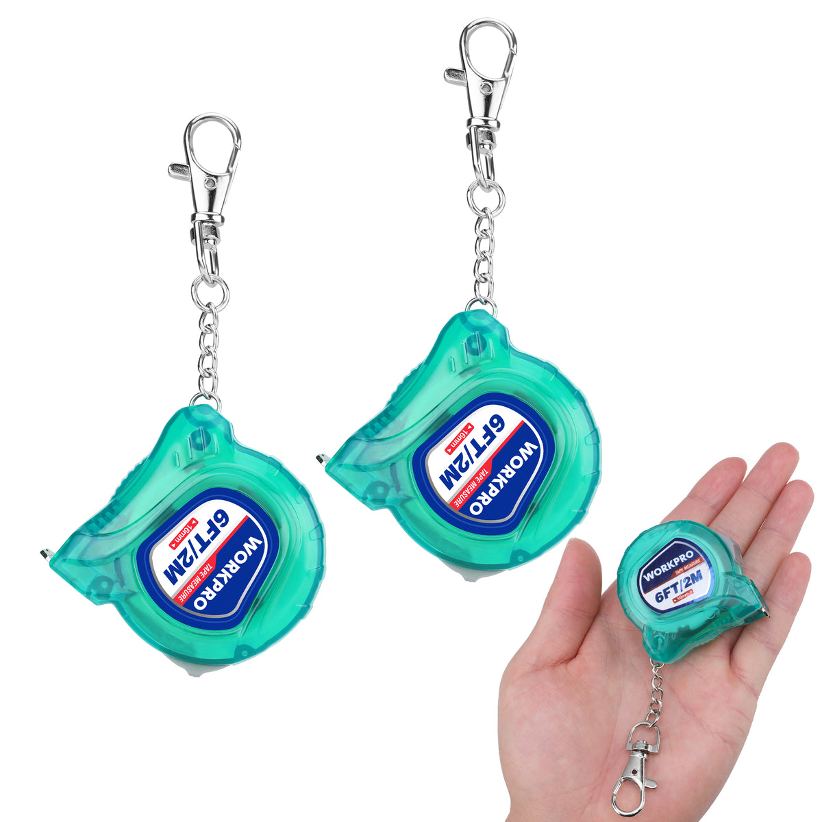 WORKPRO Mini Tape Measure, 2 Pcs 6FT Retractable Easy Reading Keychain Tape Measurement, Inch/Metric Scale Pocket Size Small Tape Measure for Engineer, Portable, ABS Protective Casing, Green