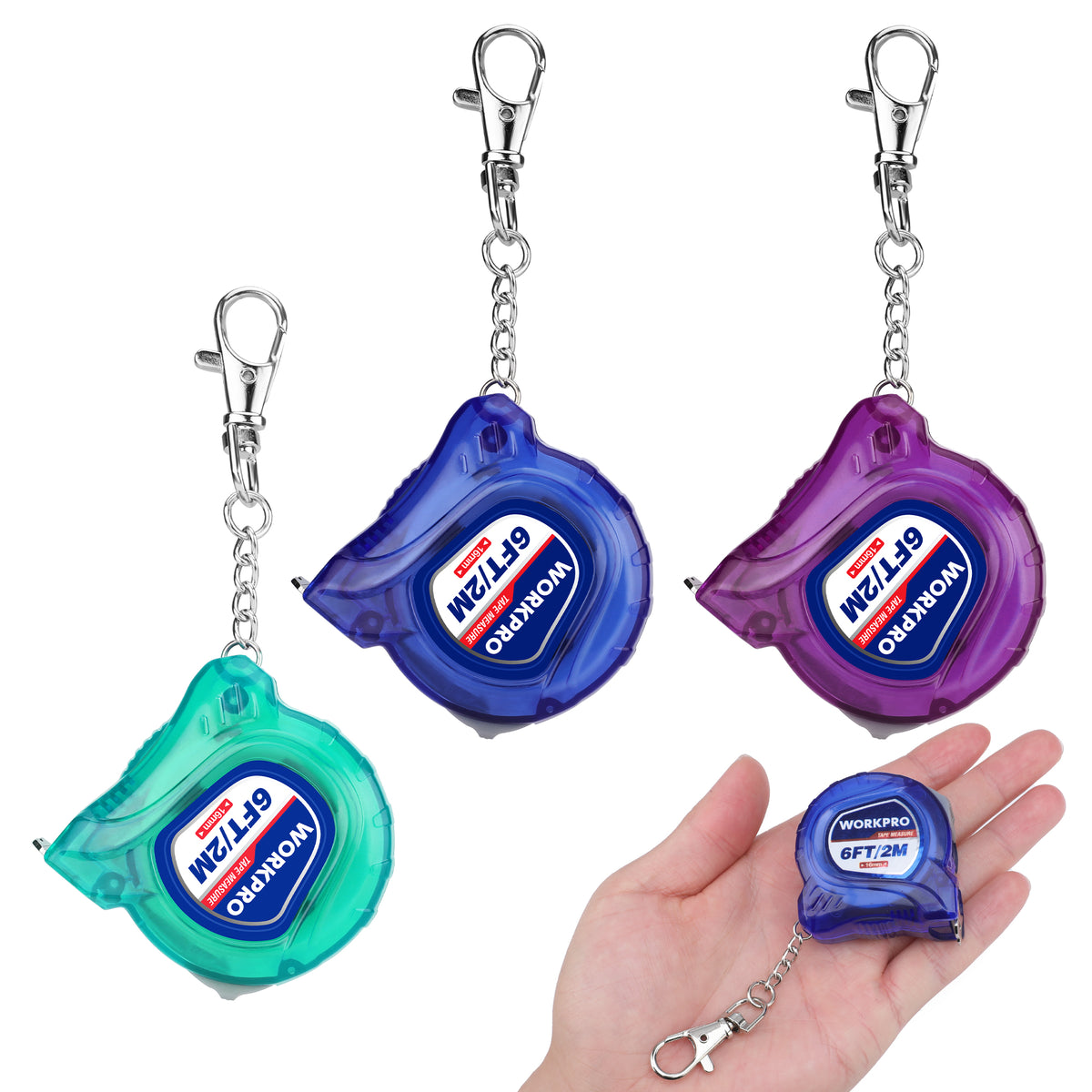 WORKPRO Keychain Tape Measure Set, 3 Pcs Inch/Metric Scale Easy Reading Mini Tape Measurement, 6FT Retractable Pocket Size Small Tape Measure for Engineer, Lightweight, ABS Protective Casing