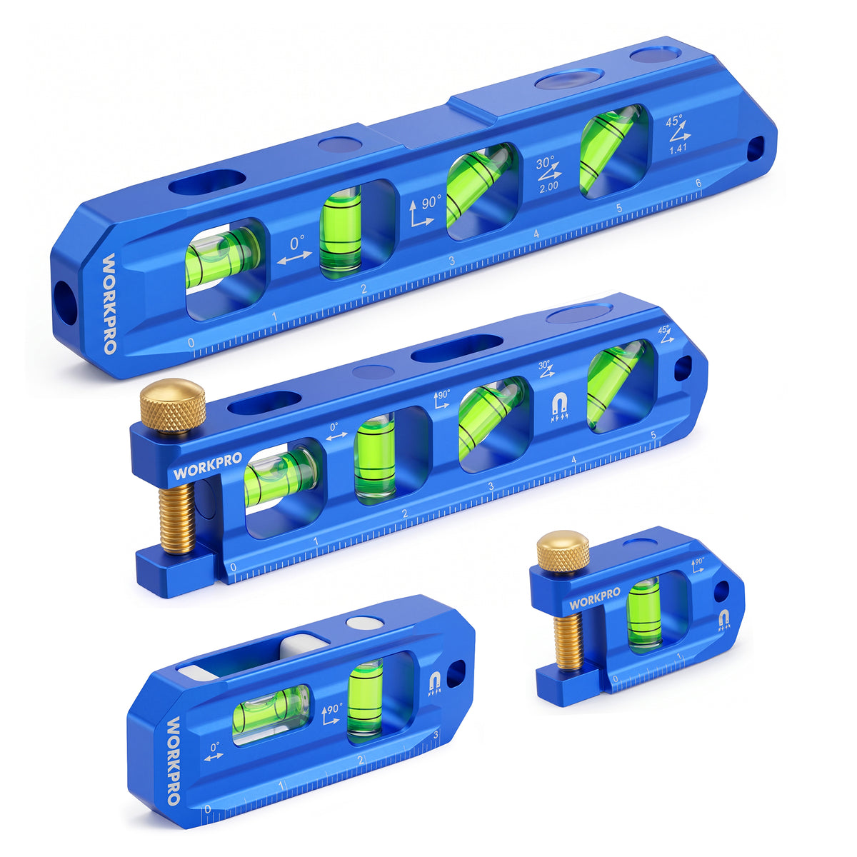 WORKPRO 4-Piece Magnetic Torpedo Level Set, Aluminium Alloy