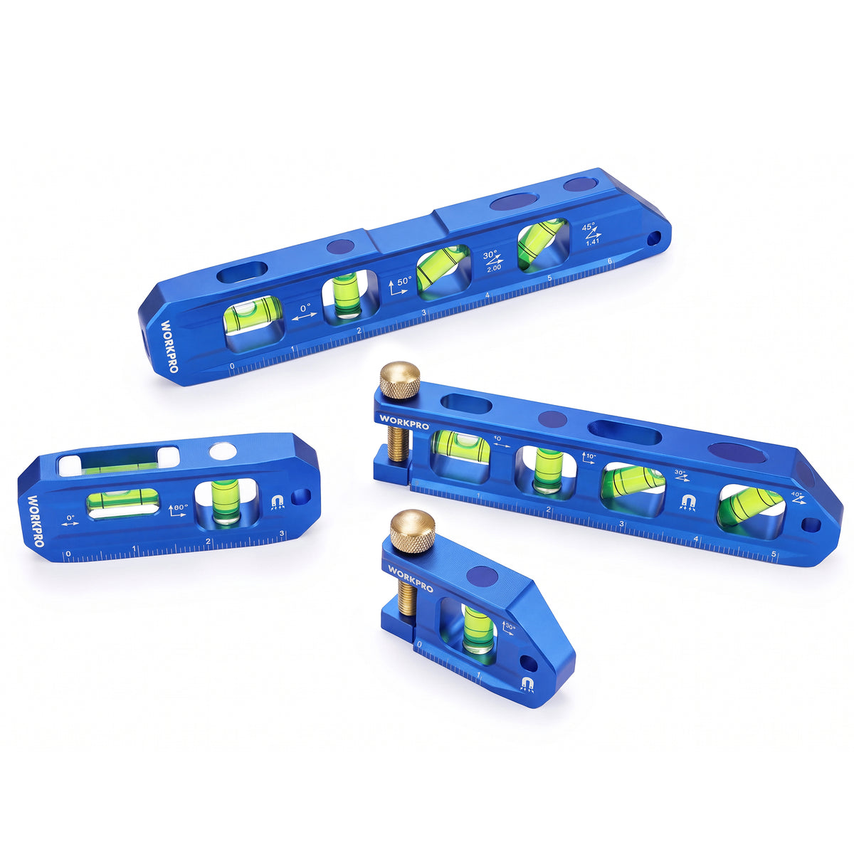 WORKPRO 4-Piece Magnetic Torpedo Level Set, Aluminium Alloy
