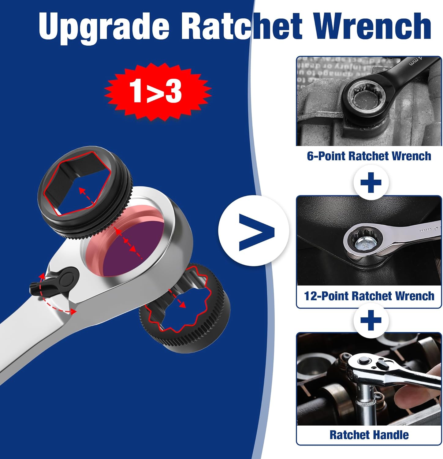 Upgrade ratchet wrench diagram comparing 6-point and 12-point ratcheting wrenches