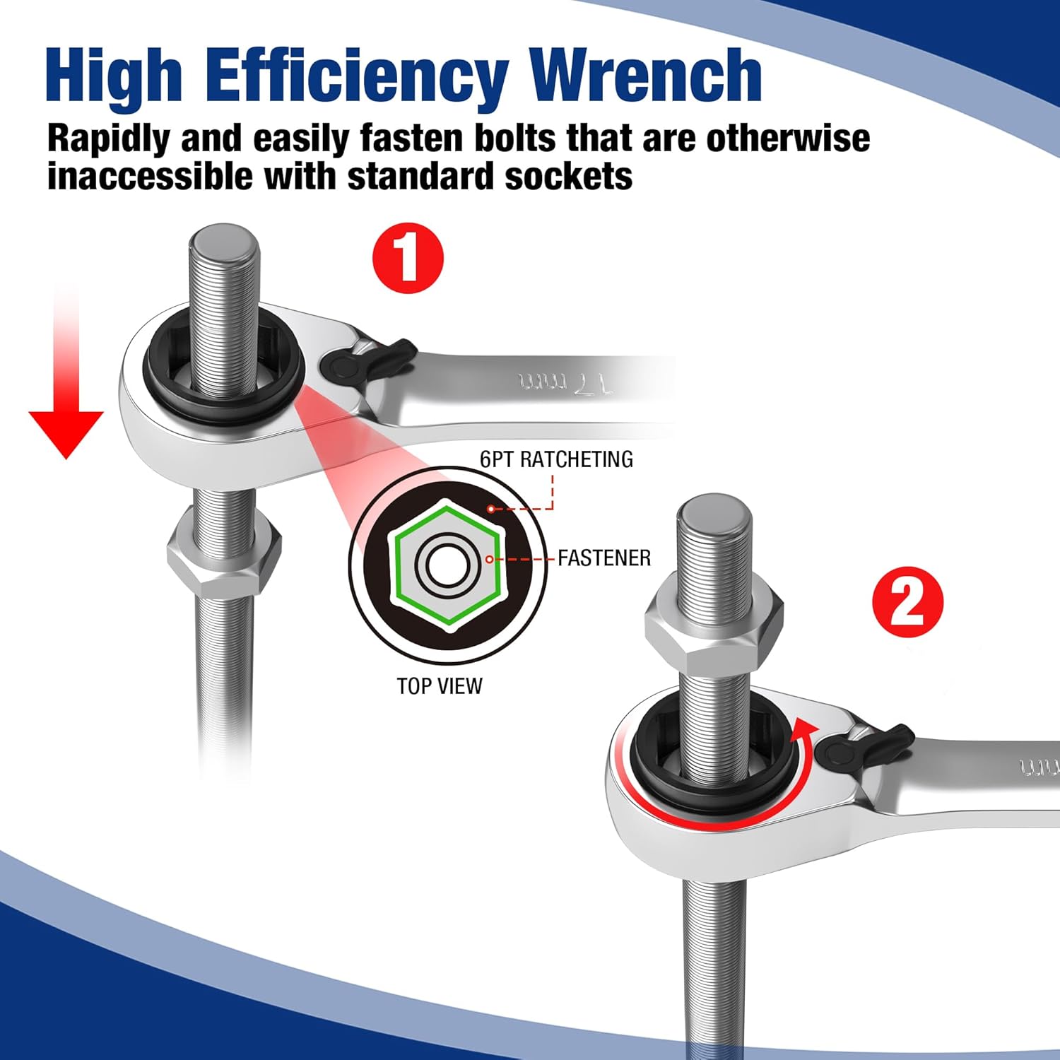 Reversible ratchet wrench mechanism with 6-position ratcheting and hex fastener drive